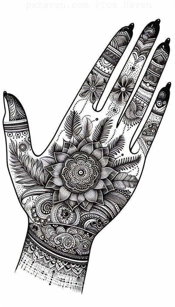 A beautiful mehndi art henna art on hand front side. Free down full HD