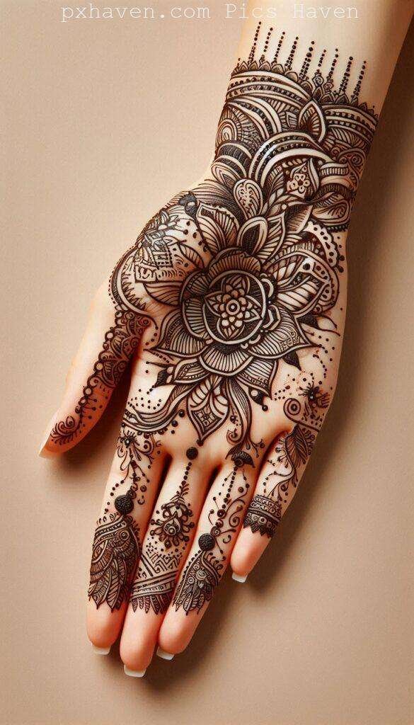A beautiful mehndi art henna art on hand front side. Free down full HD