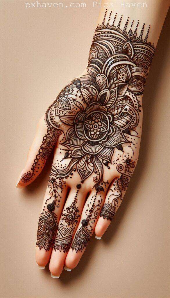 A beautiful mehndi art henna art on hand front side. Free down full HD
