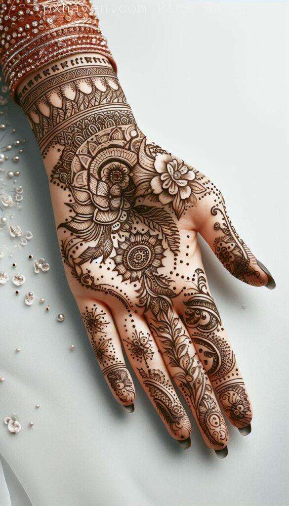 A beautiful mehndi art henna art on hand front side. Free down full HD