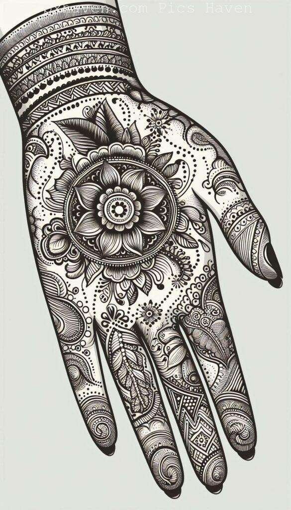 A beautiful mehndi art henna art on hand front side. Free down full HD