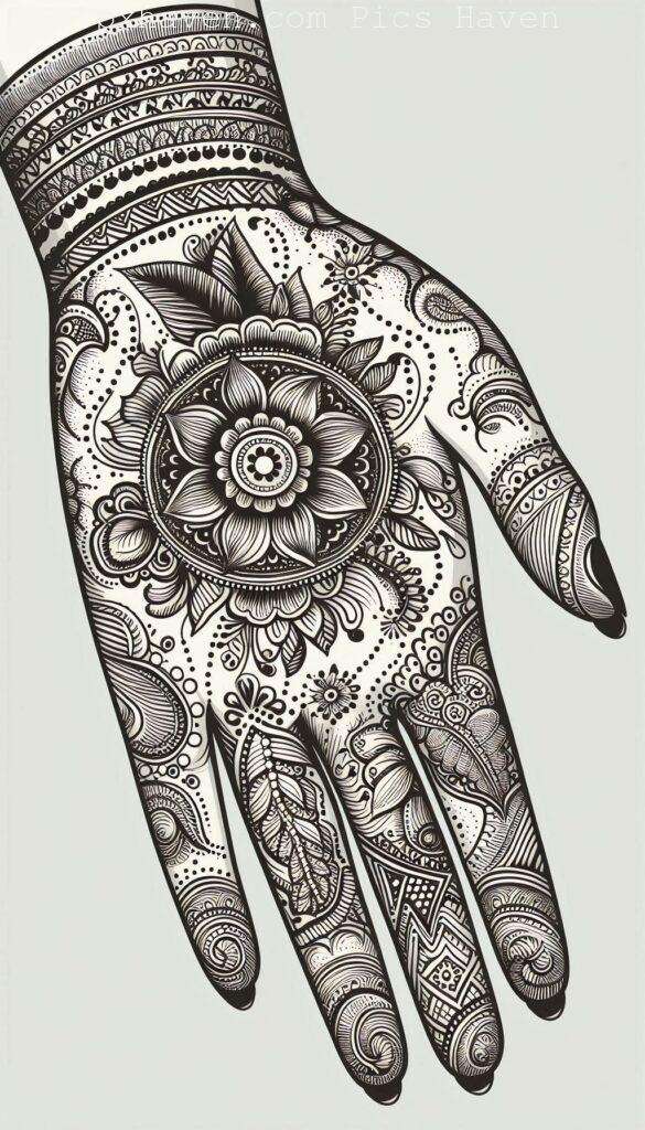 A beautiful mehndi art henna art on hand front side. Free down full HD