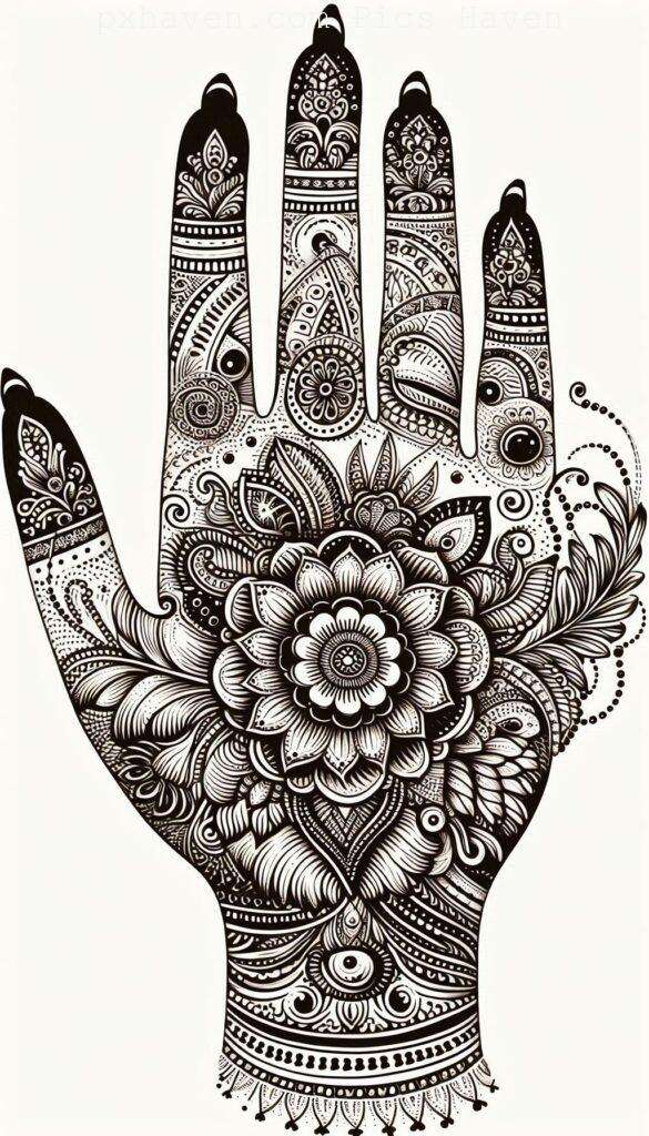 A beautiful mehndi art henna art on hand front side. Free down full HD