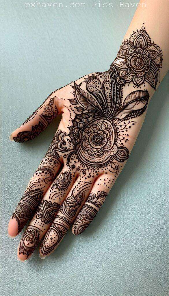 A beautiful mehndi art henna art on hand front side. Free down full HD