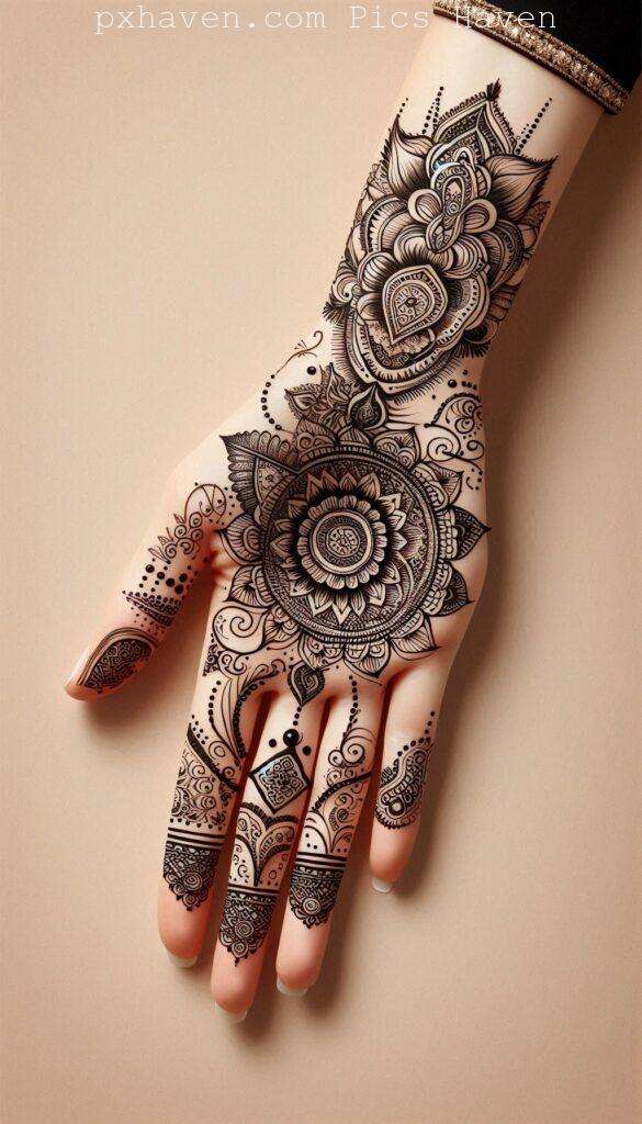A beautiful mehndi art henna art on hand front side. Free down full HD