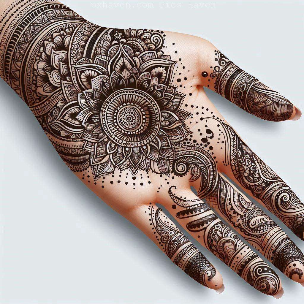 A beautiful mehndi art on hand front side. Free down full HD