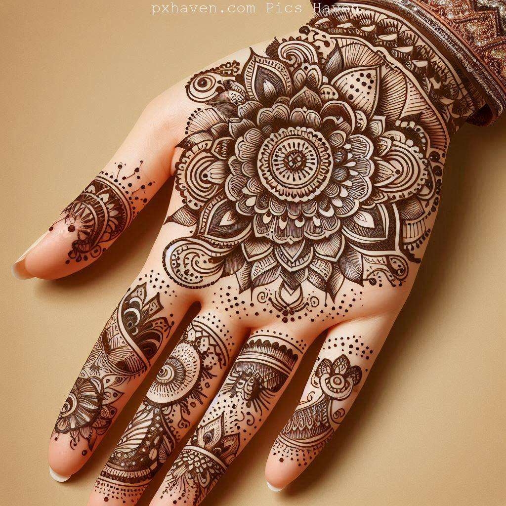 A beautiful mehndi art on hand front side. Free down full HD