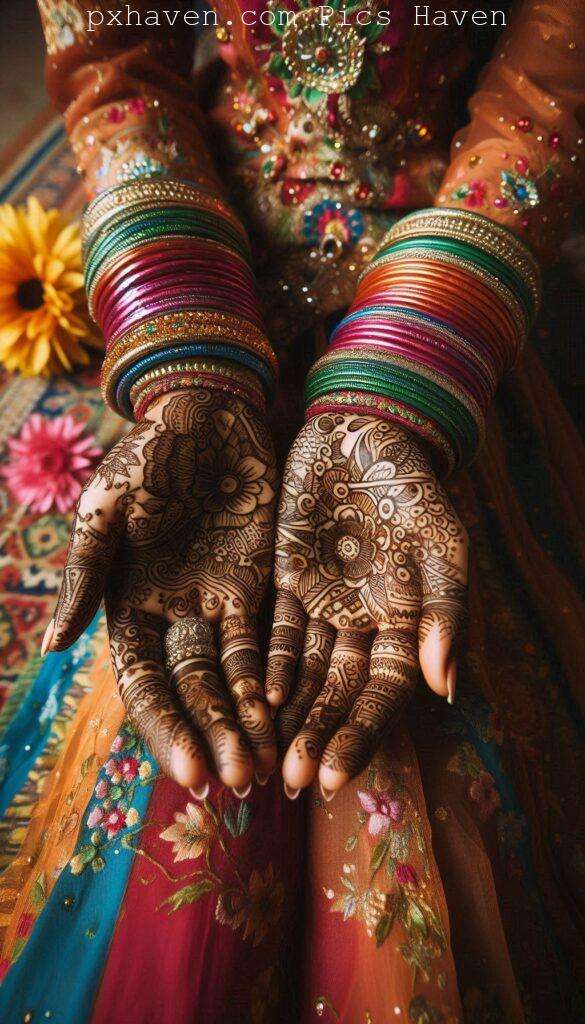 A beautiful mehndi designs on hand front side. Free down full HD