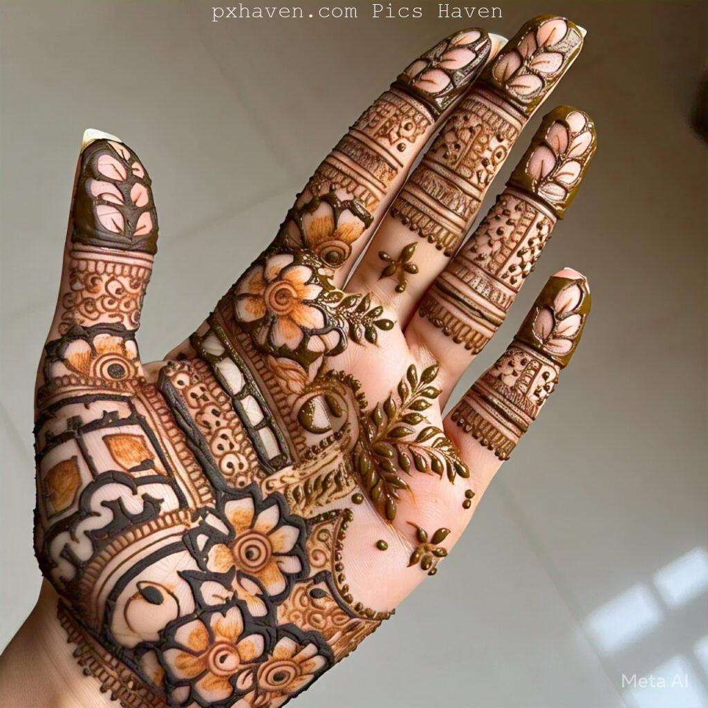 A beautiful mehndi art on hand front side. Free down full HD